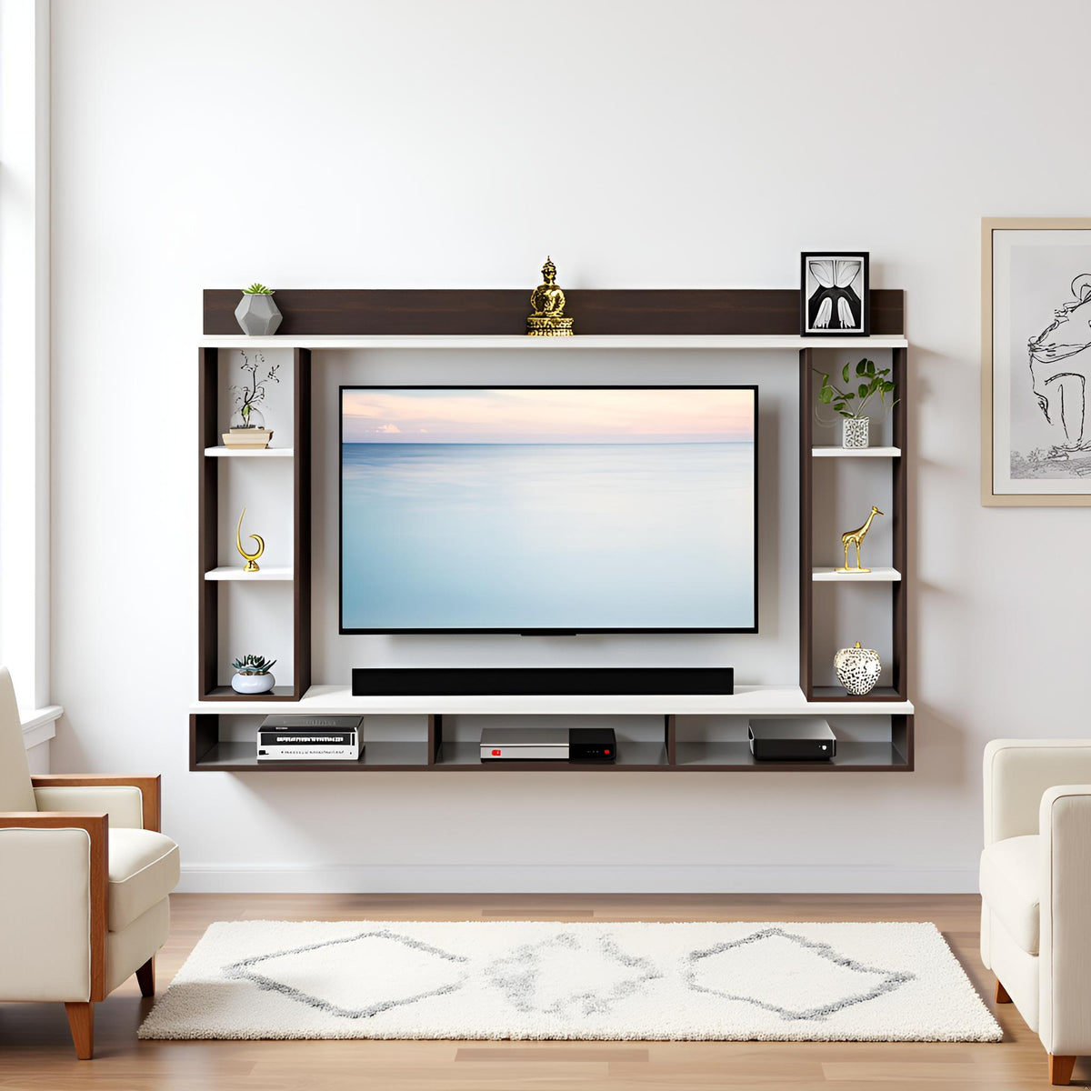 FURNEASER Paul Engineered Wood Wall-Mount TV Unit for Living Room, Set ...