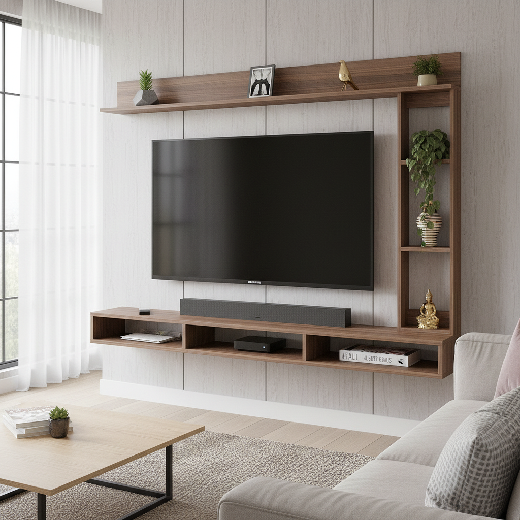 FURNEASER Paul Engineered Wood Wall-Mount TV Unit for Living Room, Set ...
