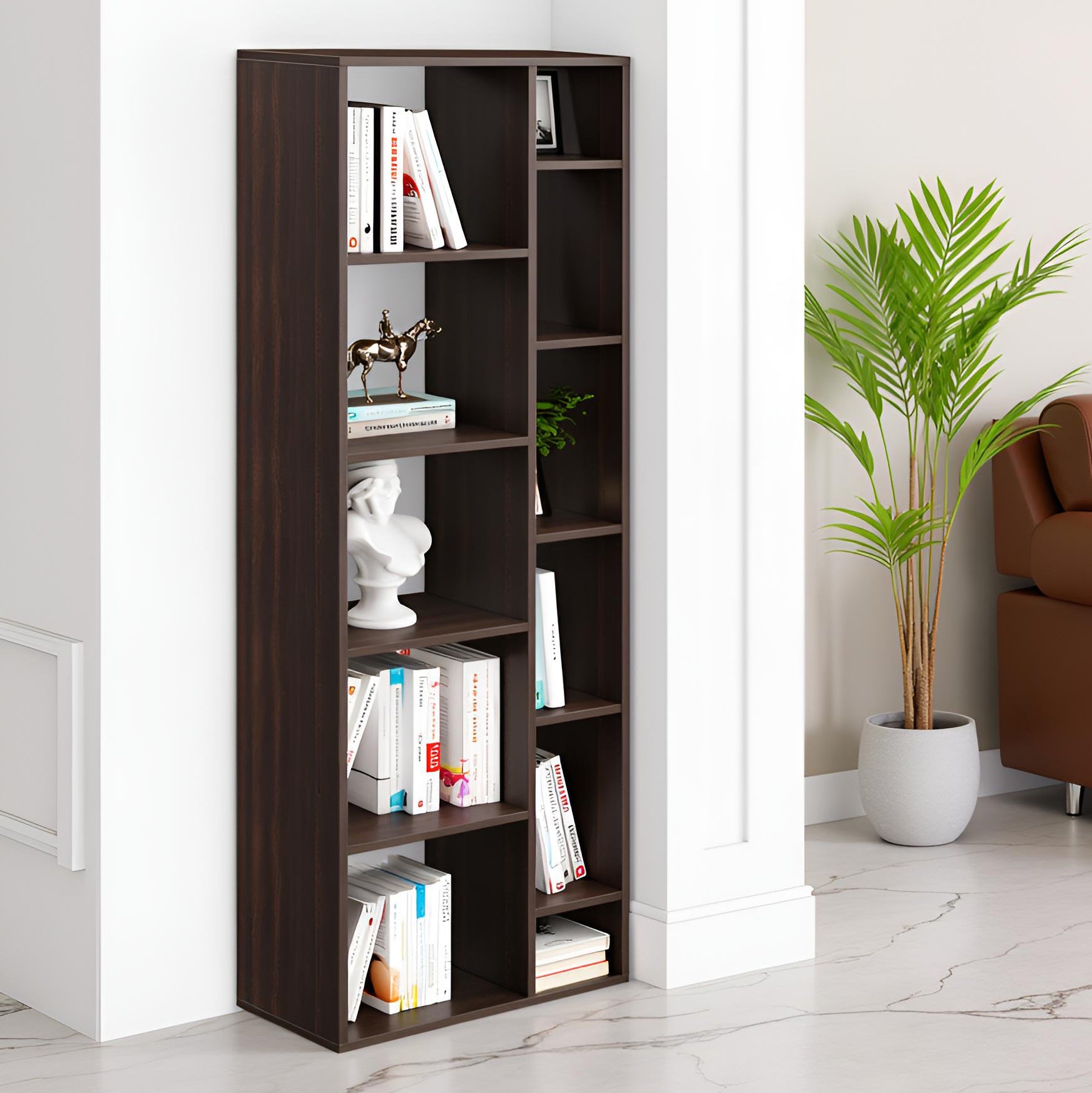 Lancy Wooden Book Shelf for Books, Book Shelf Rack for Home Library, Corner Shelf for Living Room, Study Room & Office Furniture (Wenge)