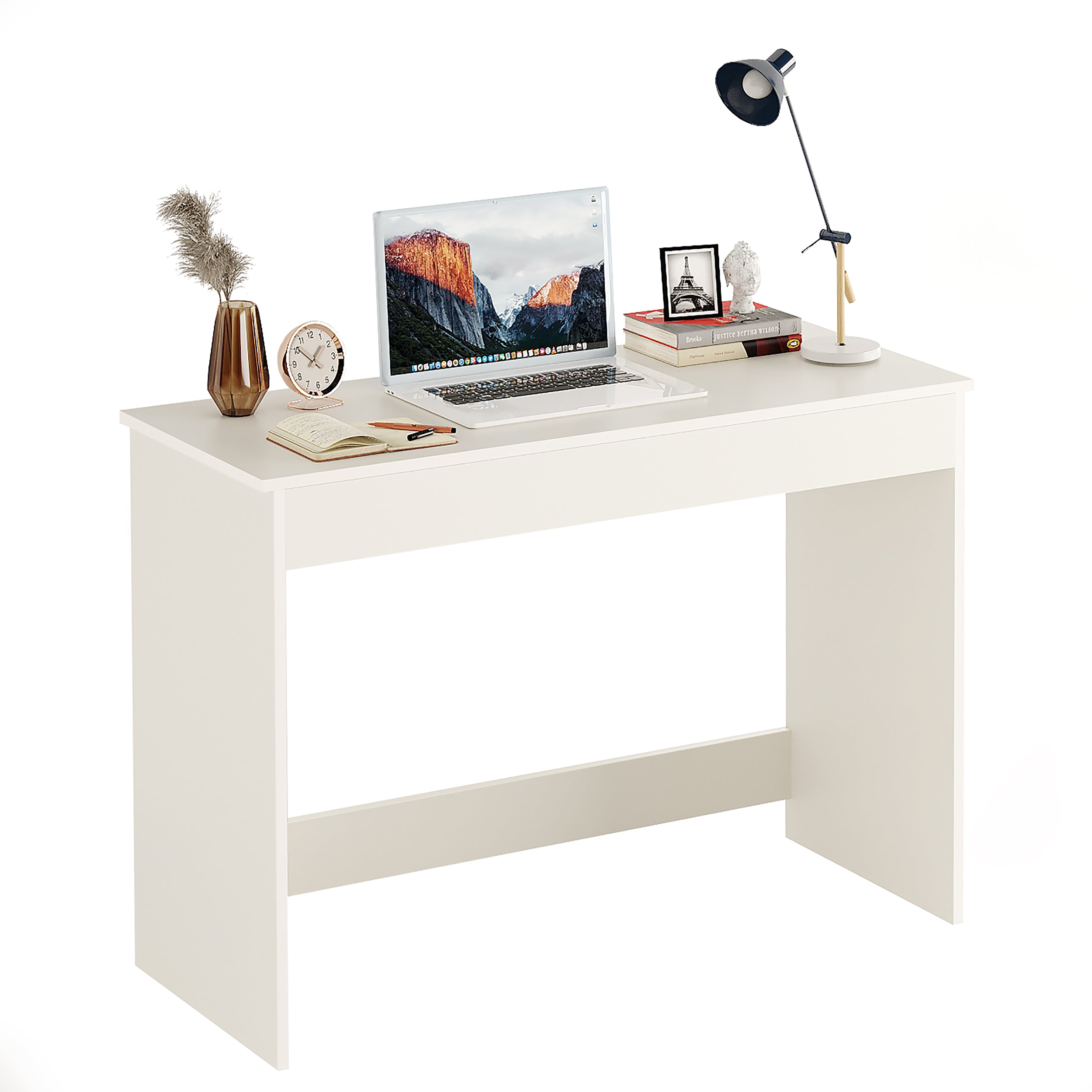 Boris Engineered Wood Study Table, Workstation, Computer, Laptop, WFH Office Desk, Gaming Table with Storage 103 x 40cm (White)