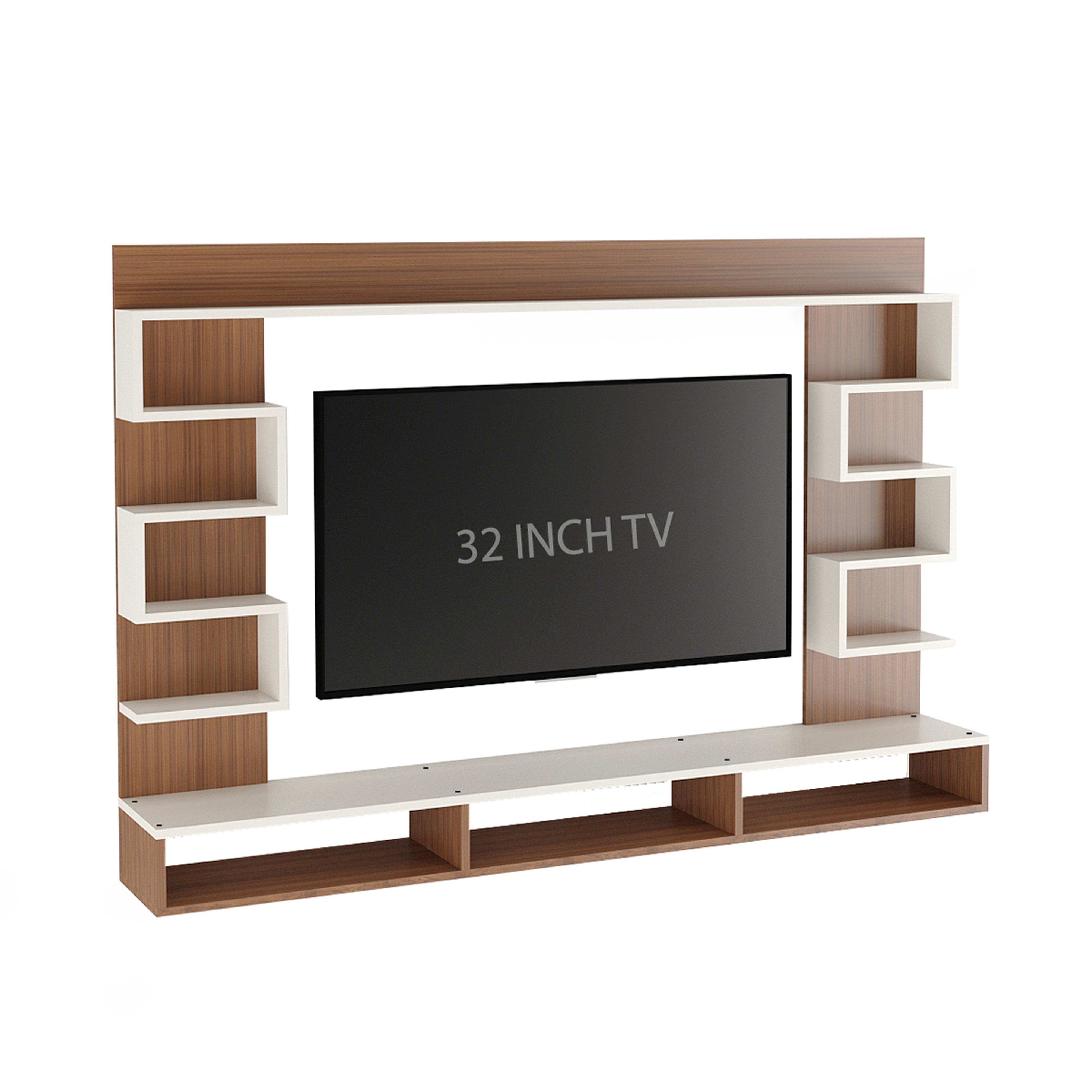 Cabiar Wall-Mount TV Unit for Living Room, Entertainment Unit with Display Shelves, for 32 Inch TV (Exotic Teak & White Finish)