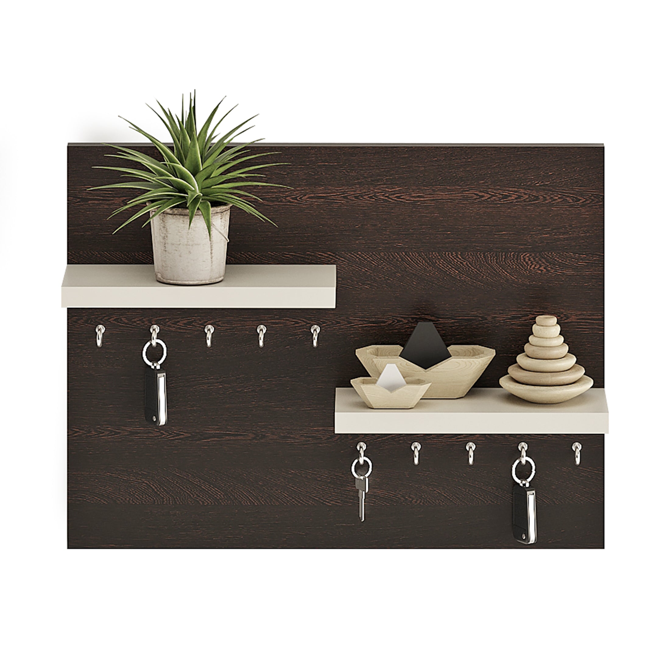 Sassy Wall Hanging Key Chain Holder, Decorative Item (Wenge & White)