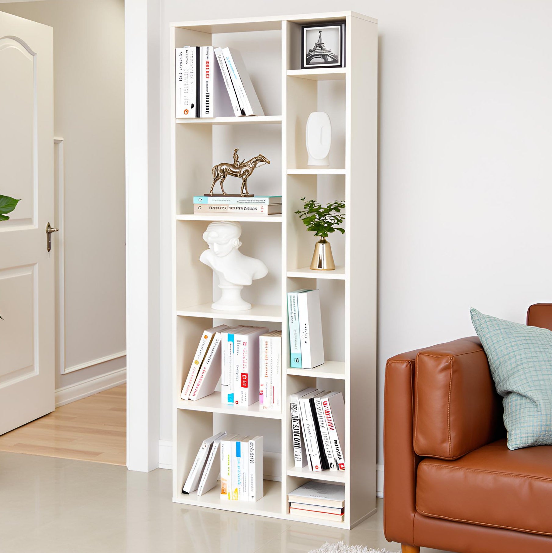 Lancy Wooden Book Shelf for Books, Book Shelf Rack for Home Library, Corner Shelf for Living Room, Study Room & Office Furniture (White)