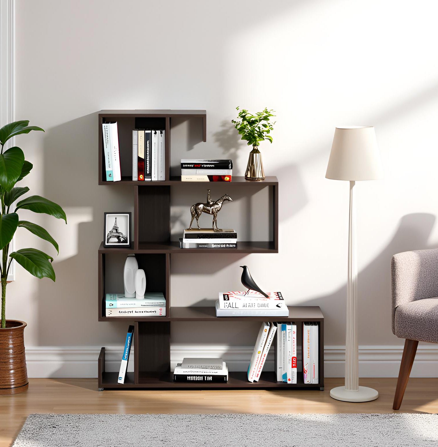 Allesia Wooden Book Shelf for Books, Book Shelf Rack for Home Library, Corner Shelf for Living Room, Study Room & Office Furniture (Wenge)