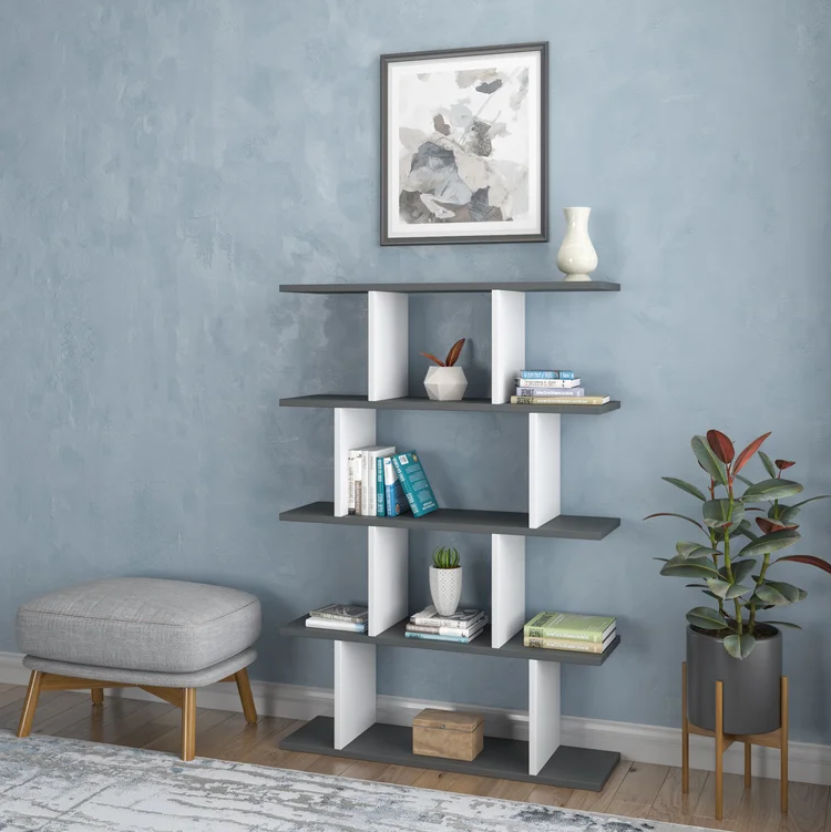Collet Wooden Book Shelf for Books, Book Shelf Rack for Home Library, Corner Shelf for Living Room, Study Room & Office Furniture (Wenge & White)