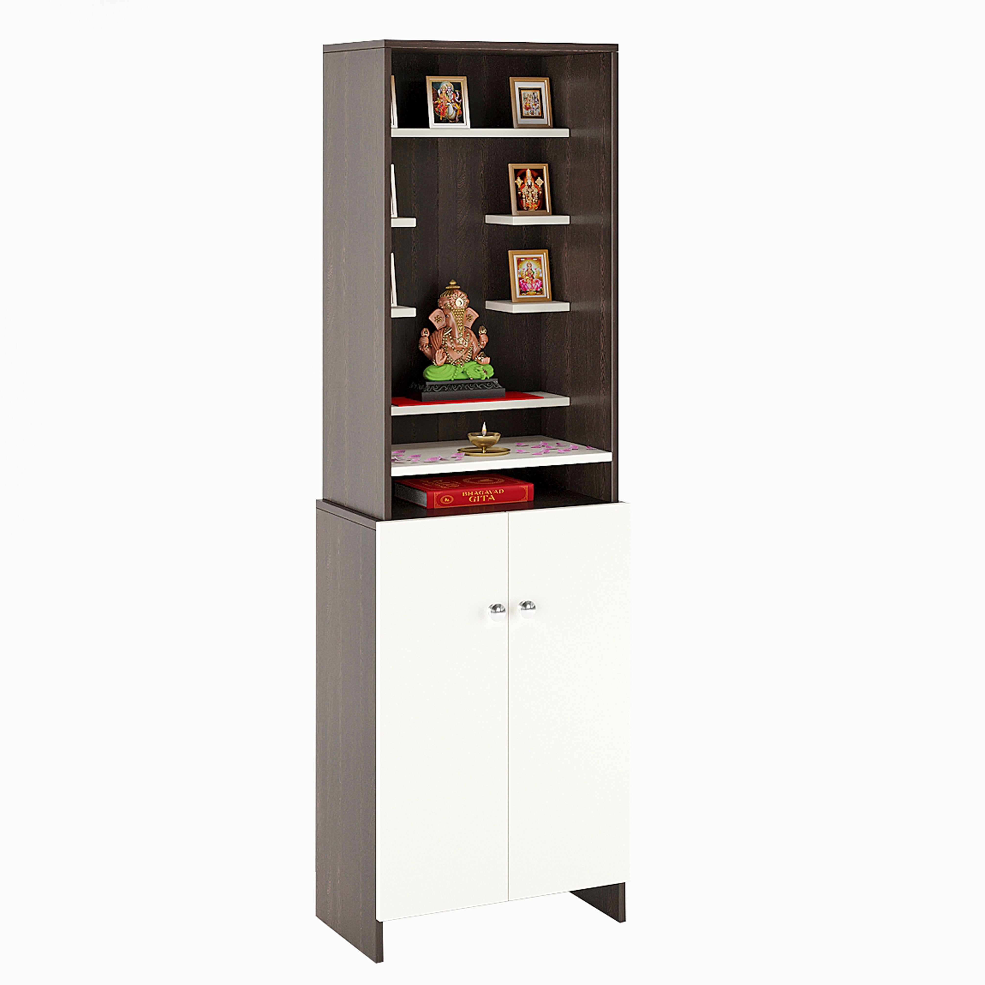Shrisha Pooja Mandir for Home, Modern Temple for Home & Office, Prayer Cabinet Puja Stand Shelf in Wenge & White Finish