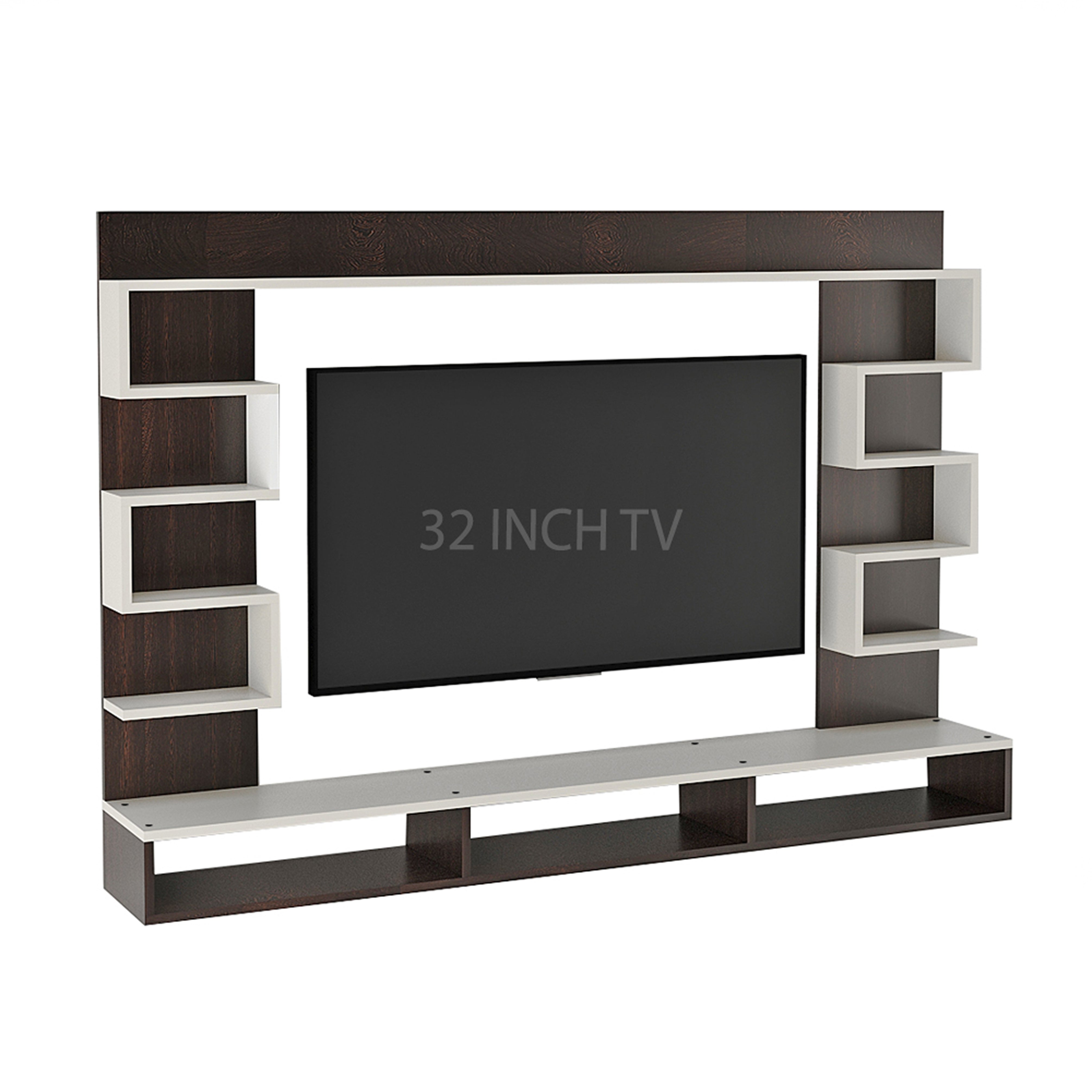Cabiar Wall-Mount TV Unit for Living Room, Entertainment Unit with Display Shelves, for 32 Inch TV (Wenge & White Finish)
