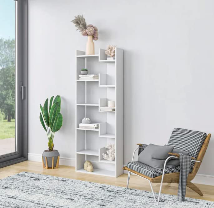 Cooper Wooden Book Shelf for Books, Book Shelf Rack for Home Library, Corner Shelf for Living Room, Study Room & Office Furniture (White)