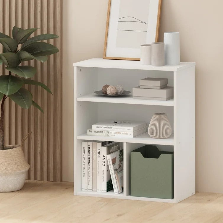 Savvy Wooden Book Shelf for Books, Book Shelf Rack for Home Library, Corner Shelf for Living Room, Study Room & Office Furniture (White)