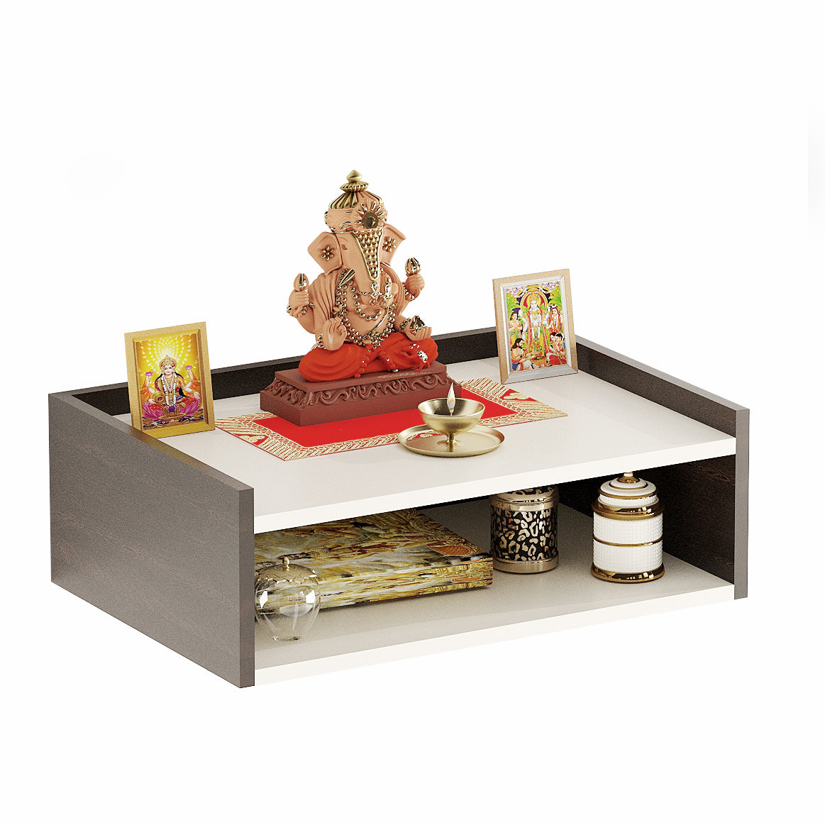 Devesha Pooja Mandir for Home, Modern Temple for Home & Office, Wall-Mount Puja Stand Shelf
