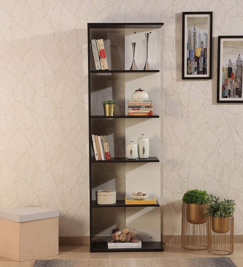 Raquel Wooden Book Shelf for Books, Book Shelf Rack for Home Library, Corner Shelf for Living Room, Study Room & Office Furniture (Wenge & White)
