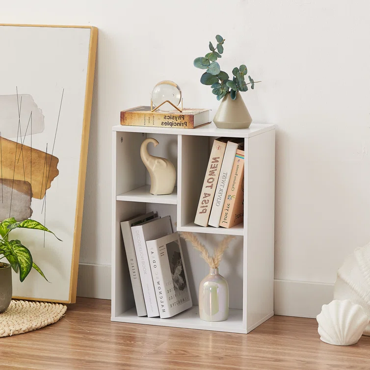 Devid Wooden Book Shelf for Books, Book Shelf Rack for Home Library, Corner Shelf for Living Room, Study Room & Office Furniture (White)