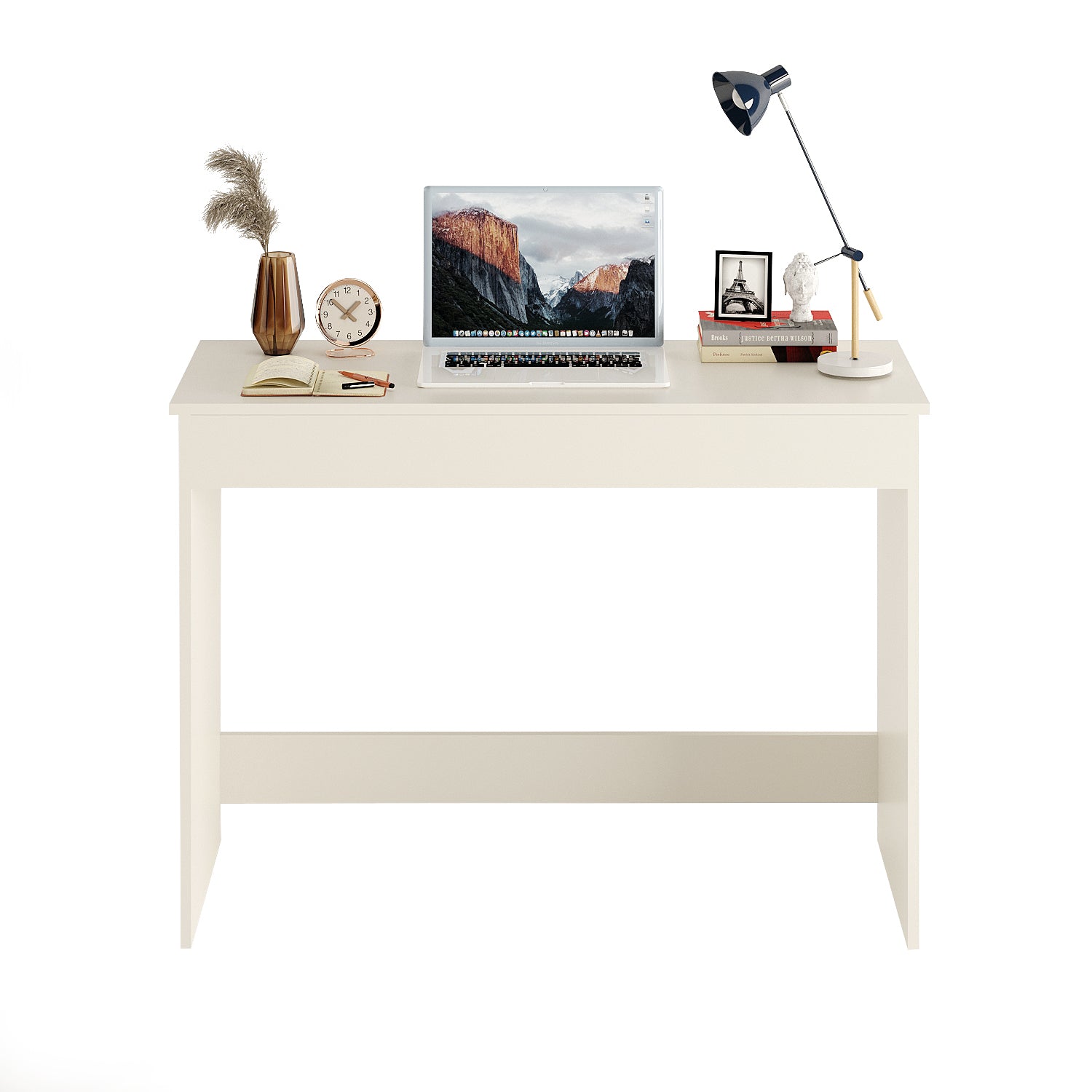 Boris Engineered Wood Study Table, Workstation, Computer, Laptop, WFH Office Desk, Gaming Table with Storage 103 x 40cm (White)