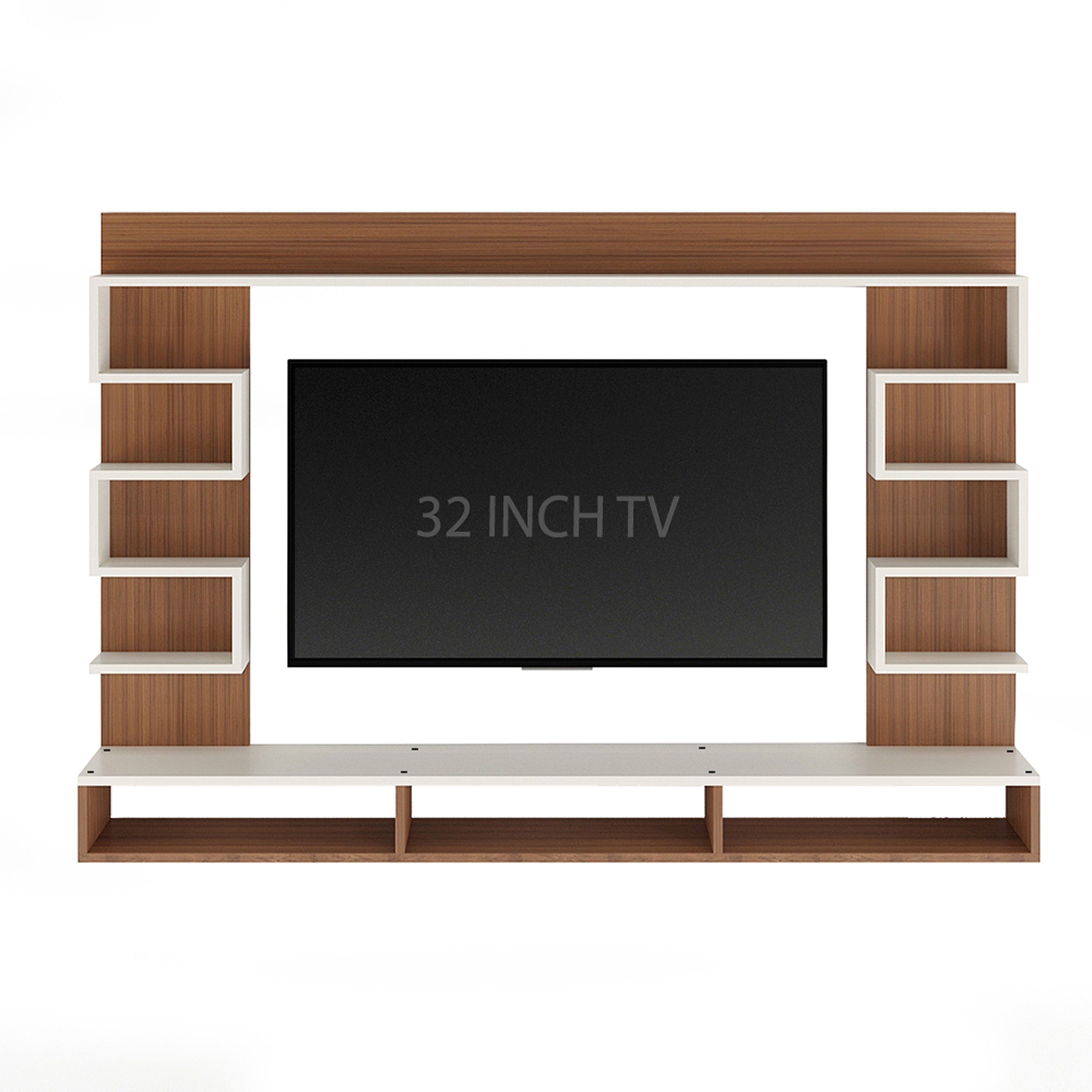 Cabiar Wall-Mount TV Unit for Living Room, Entertainment Unit with Display Shelves, for 32 Inch TV (Exotic Teak & White Finish)
