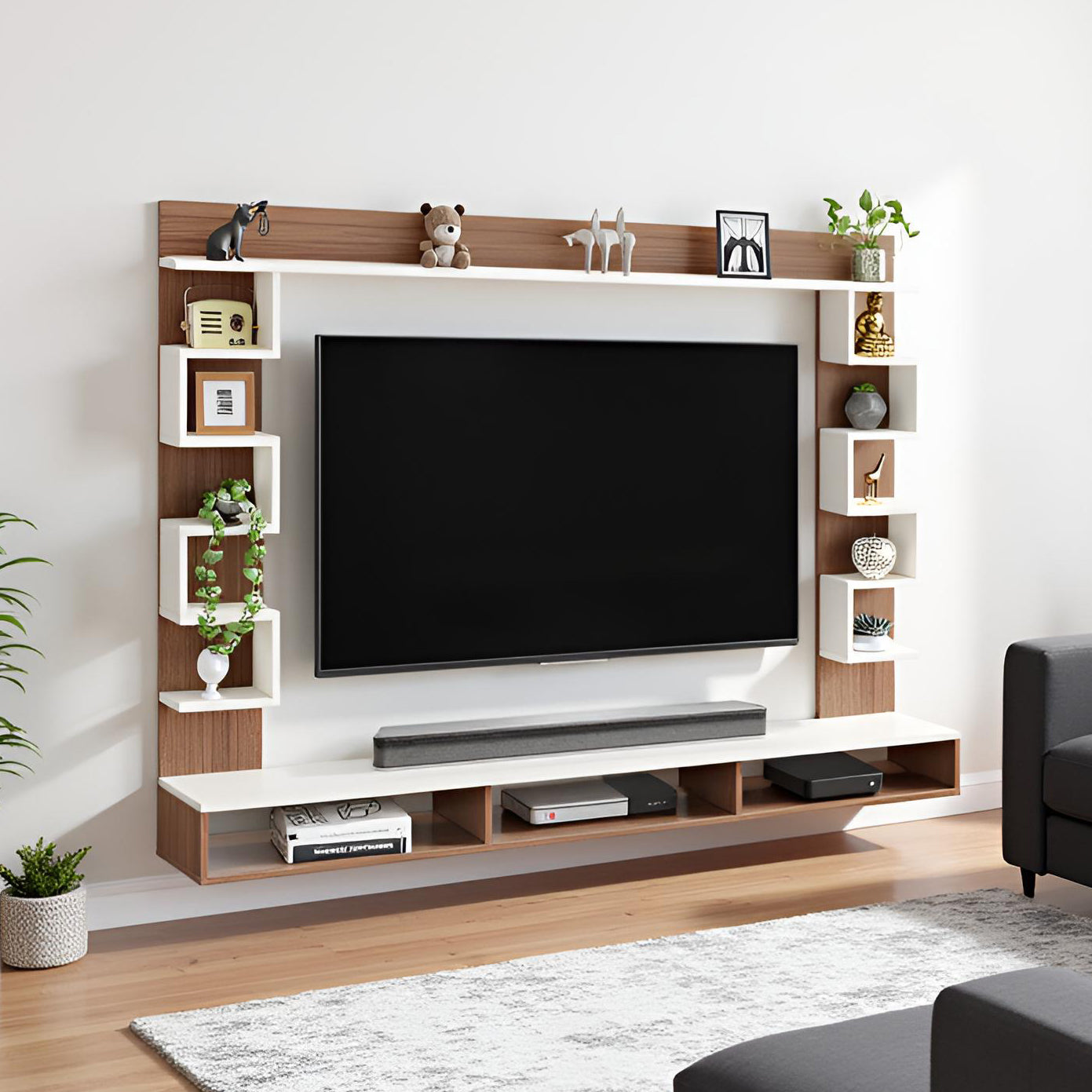 Cabiar Tv Entertainment Unit, Cabinet, Showcase, Stand For 55 Inch TV (Exotic Teak White)
