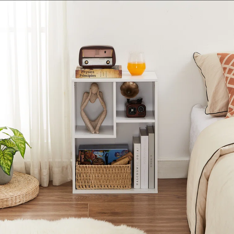 Devid Wooden Book Shelf for Books, Book Shelf Rack for Home Library, Corner Shelf for Living Room, Study Room & Office Furniture (White)