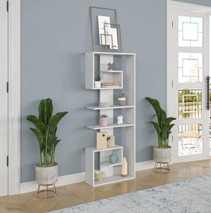 Mallen Wooden Book Shelf for Books, Book Shelf Rack for Home Library, Corner Shelf for Living Room, Study Room & Office Furniture (White)