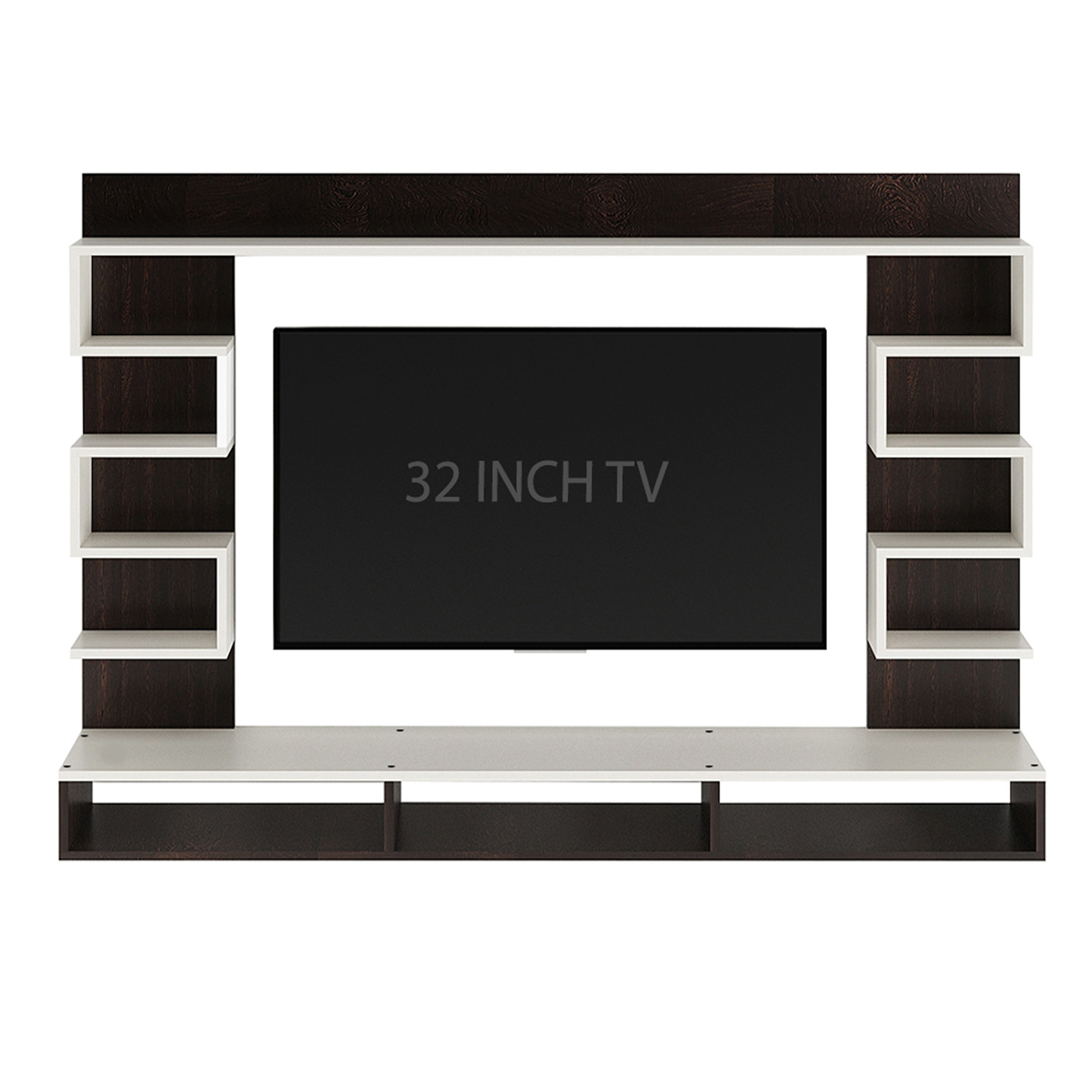 Cabiar Wall-Mount TV Unit for Living Room, Entertainment Unit with Display Shelves, for 32 Inch TV (Wenge & White Finish)