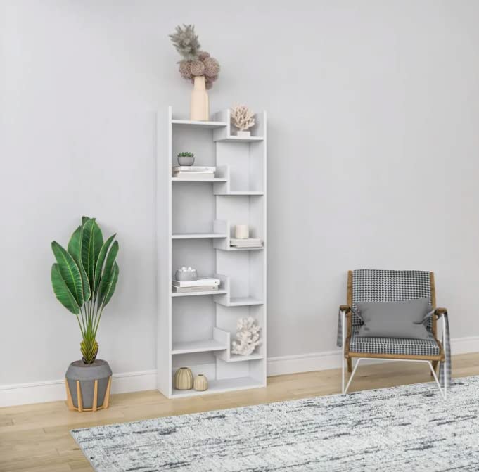 Cooper Wooden Book Shelf for Books, Book Shelf Rack for Home Library, Corner Shelf for Living Room, Study Room & Office Furniture (White)