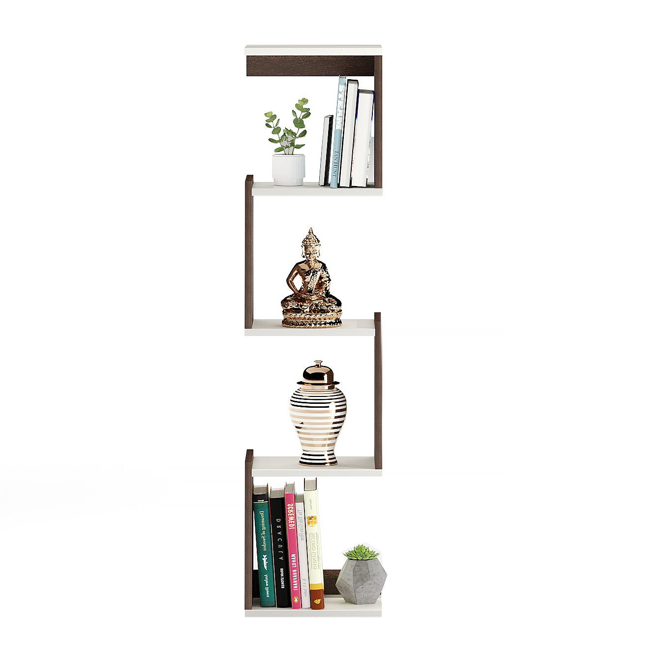 Winsen Wall Mount Wooden Book Shelf for Books, Book Shelf Rack for Home Library, Corner Shelf for Living Room, Study Room & Office Furniture (Wenge & White)
