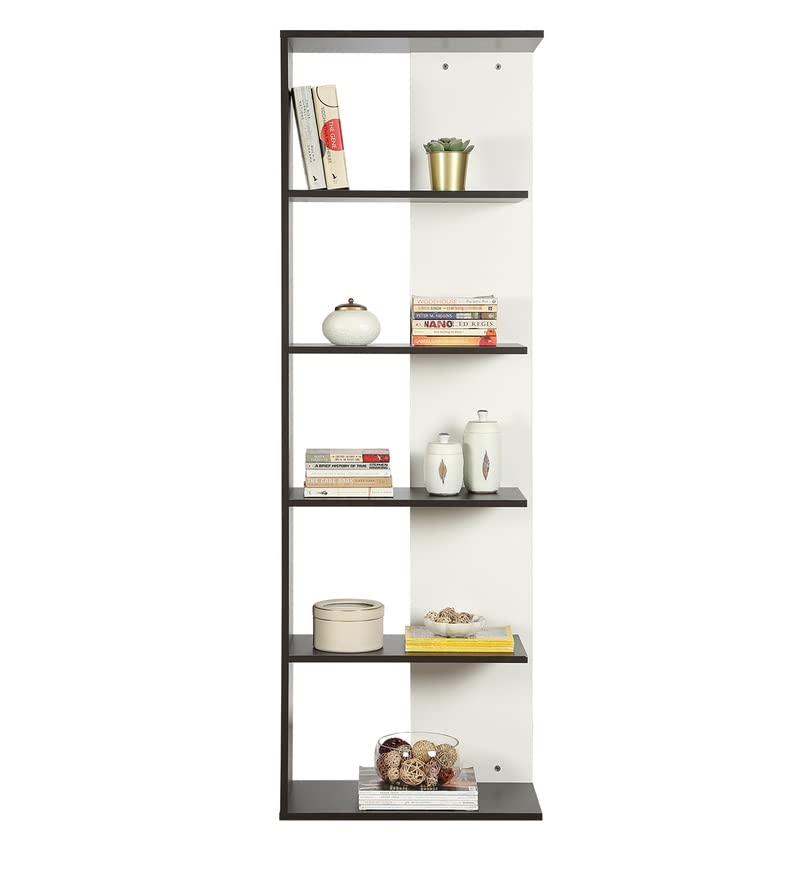 Raquel Wooden Book Shelf for Books, Book Shelf Rack for Home Library, Corner Shelf for Living Room, Study Room & Office Furniture (Wenge & White)