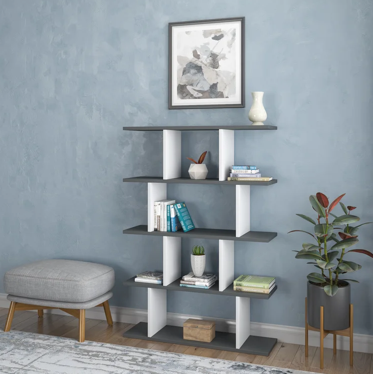 Collet Wooden Book Shelf for Books, Book Shelf Rack for Home Library, Corner Shelf for Living Room, Study Room & Office Furniture (Wenge & White)