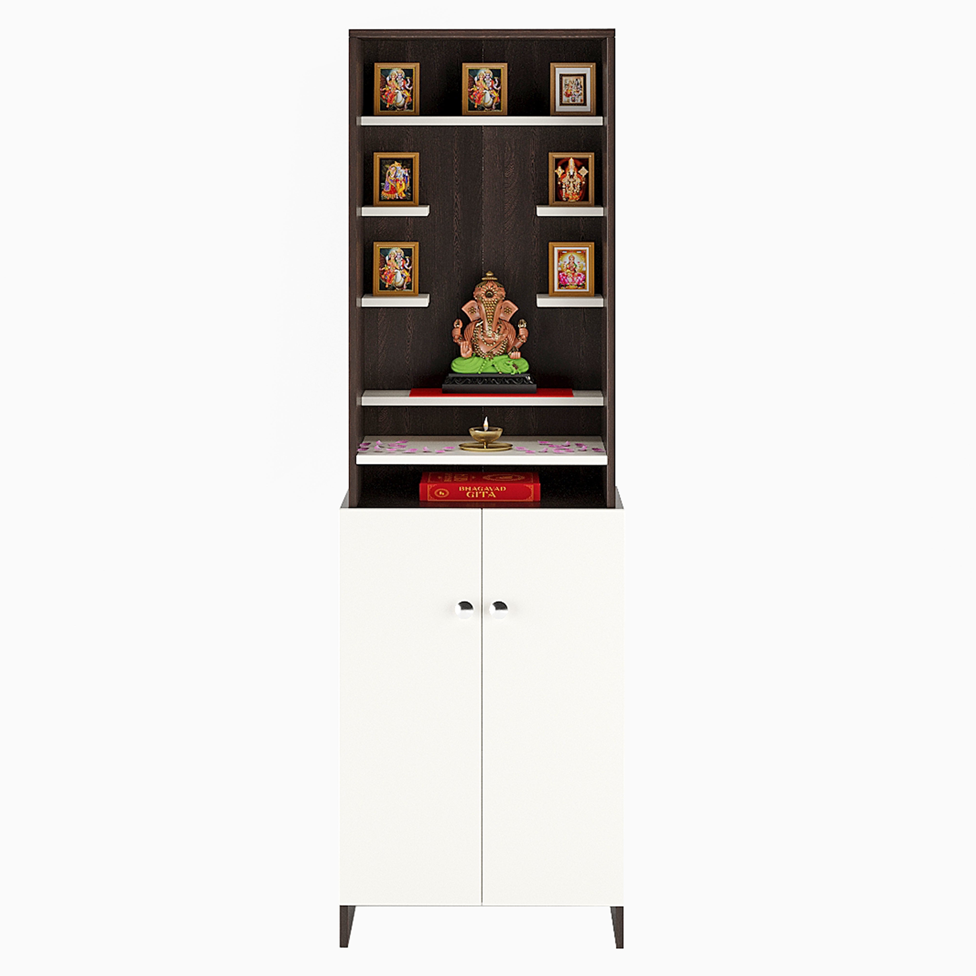 Shrisha Pooja Mandir for Home, Modern Temple for Home & Office, Prayer Cabinet Puja Stand Shelf in Wenge & White Finish
