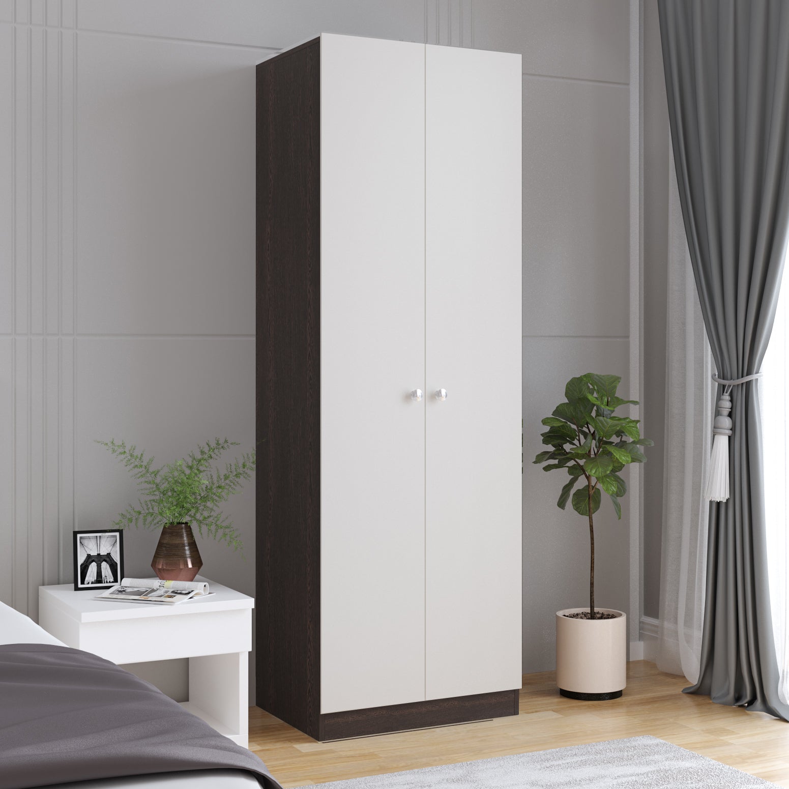 Fanciable 2 Door Wardrobe Almirah with Door for Clothes, Cabinet Closet Organizer, Cupboard for Bedroom Living Room