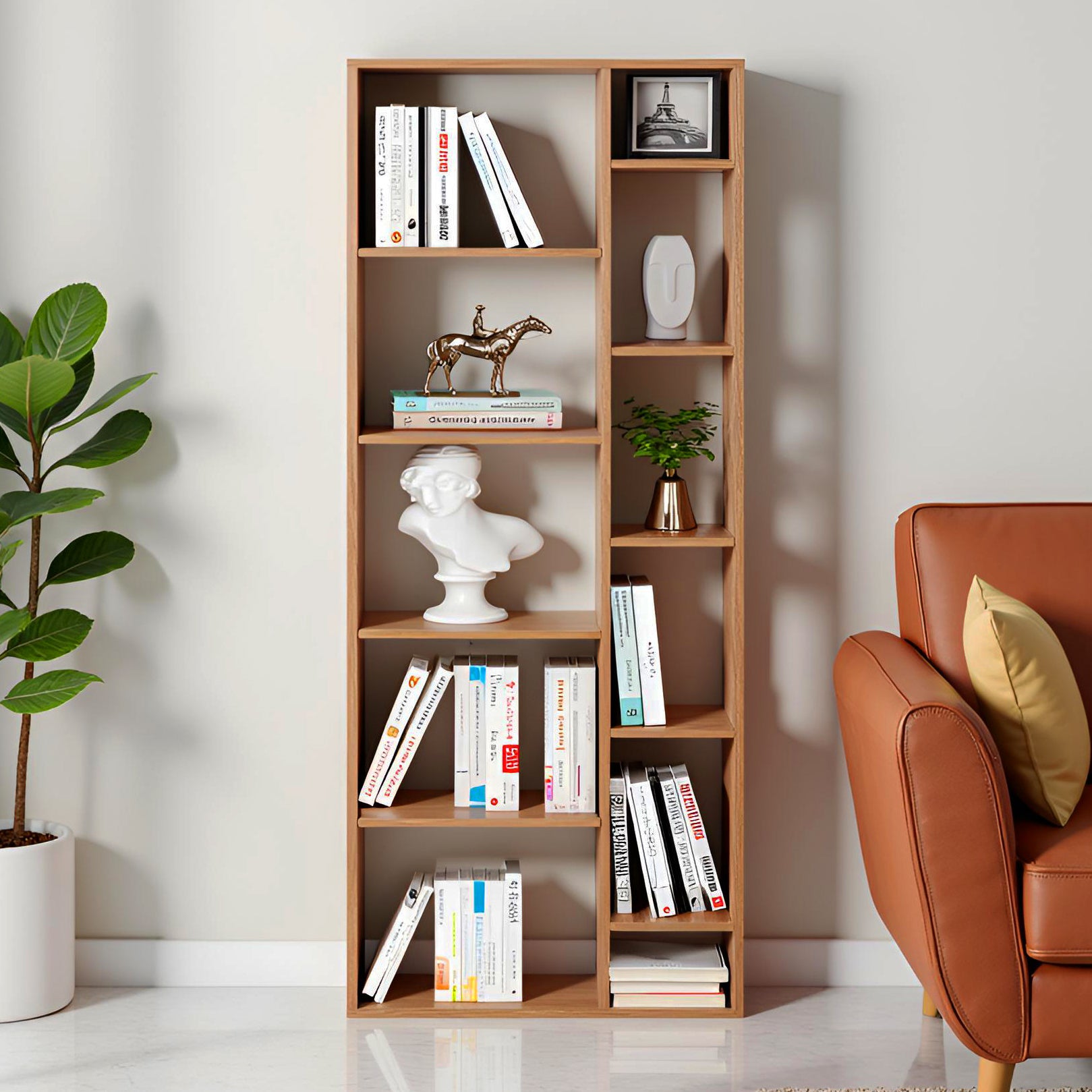 Lancy Wooden Book Shelf for Books, Book Shelf Rack for Home Library, Corner Shelf for Living Room, Study Room & Office Furniture (Exotic Teak)