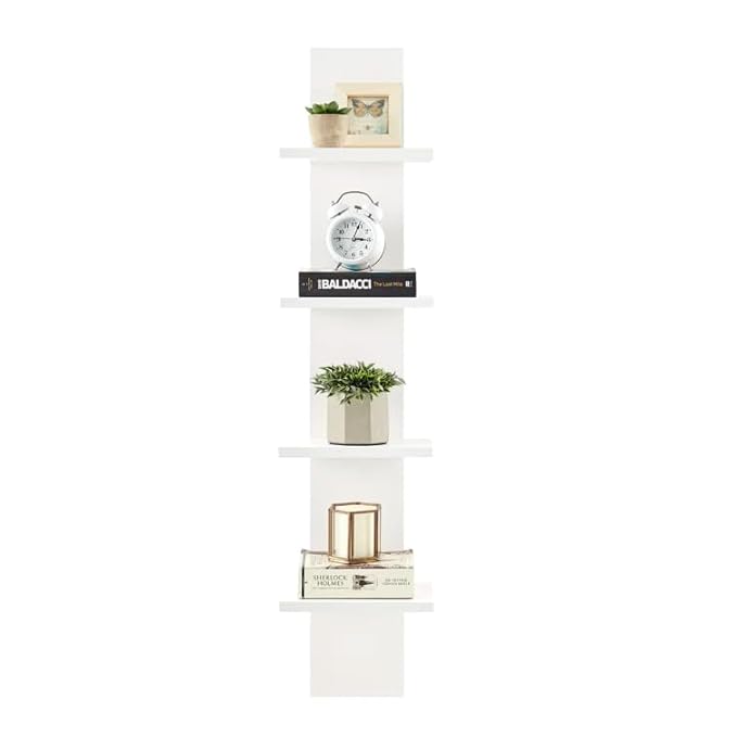 FURNEASER Calsy Multipurpose Wall Display Shelf for Living Room Hanging Corner Rack Floating Bookshelf & Shelf Organizer Stand (White)