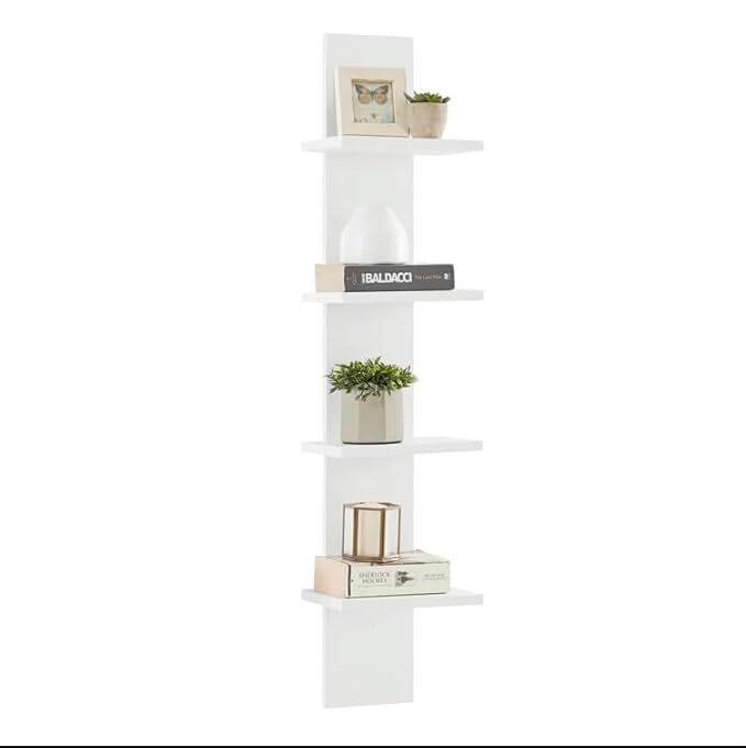 FURNEASER Calsy Multipurpose Wall Display Shelf for Living Room Hanging Corner Rack Floating Bookshelf & Shelf Organizer Stand (White)