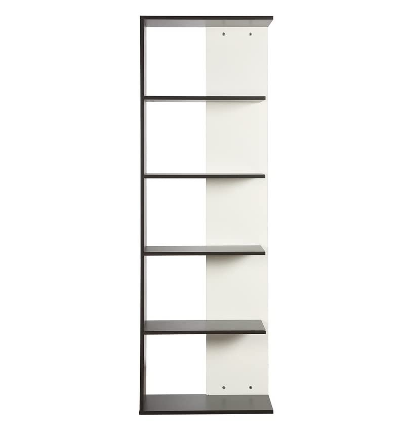 Raquel Wooden Book Shelf for Books, Book Shelf Rack for Home Library, Corner Shelf for Living Room, Study Room & Office Furniture (Wenge & White)