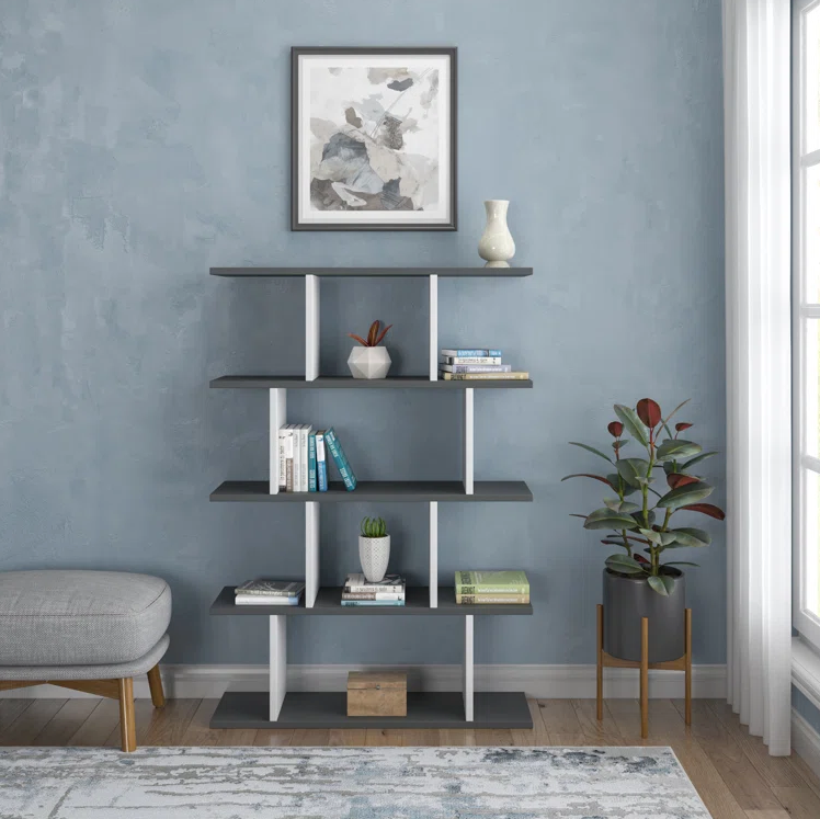 Collet Wooden Book Shelf for Books, Book Shelf Rack for Home Library, Corner Shelf for Living Room, Study Room & Office Furniture (Wenge & White)