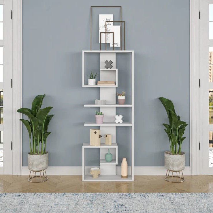 Mallen Wooden Book Shelf for Books, Book Shelf Rack for Home Library, Corner Shelf for Living Room, Study Room & Office Furniture (White)