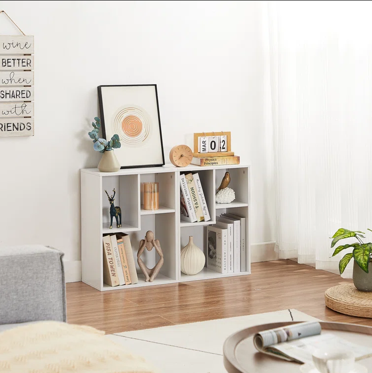 Devid Wooden Book Shelf for Books, Book Shelf Rack for Home Library, Corner Shelf for Living Room, Study Room & Office Furniture (White)