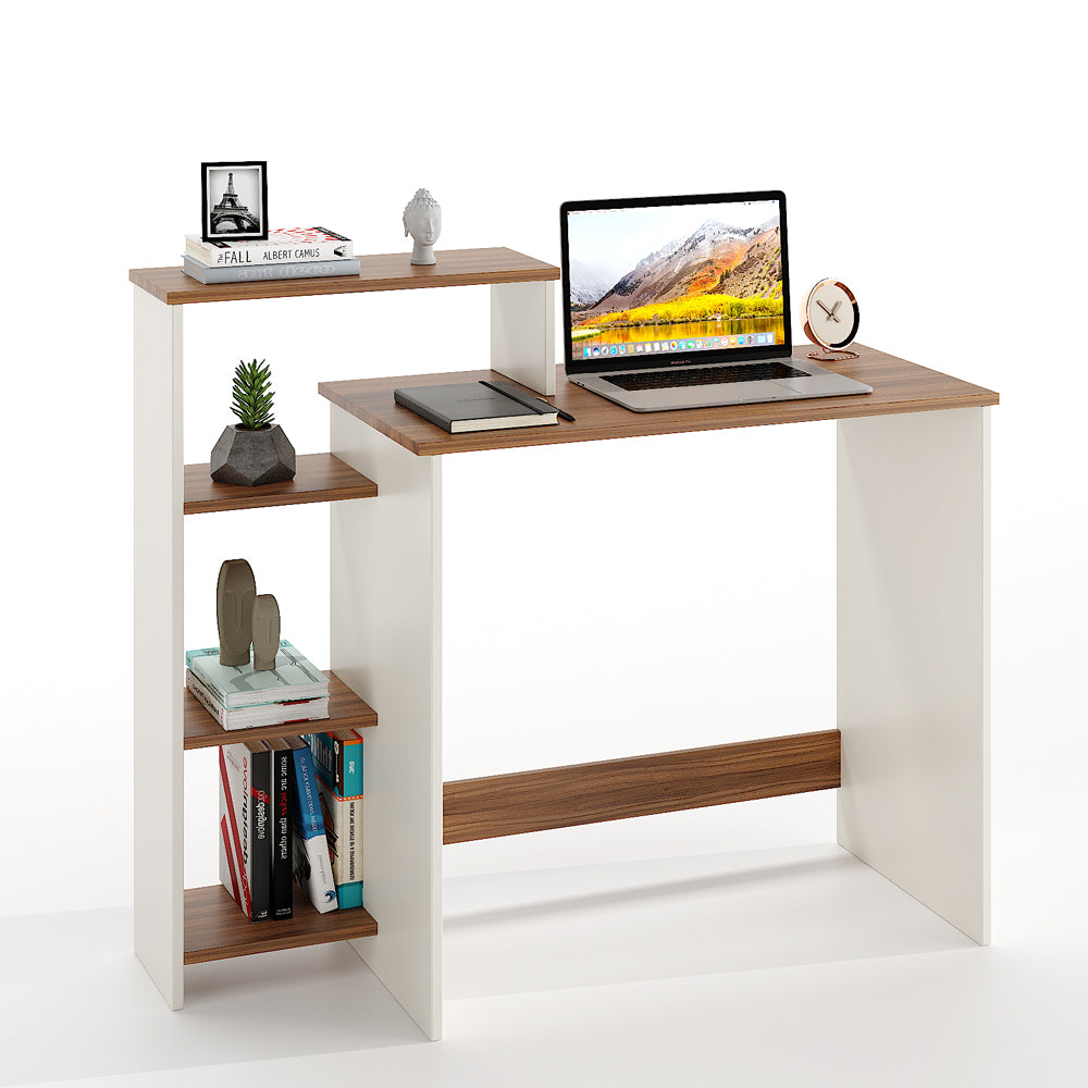 Austin Engineered Wood Study Table, Workstation, Computer, Laptop, WFH Office Desk, Gaming Table with Storage (Exotic Teak & White)