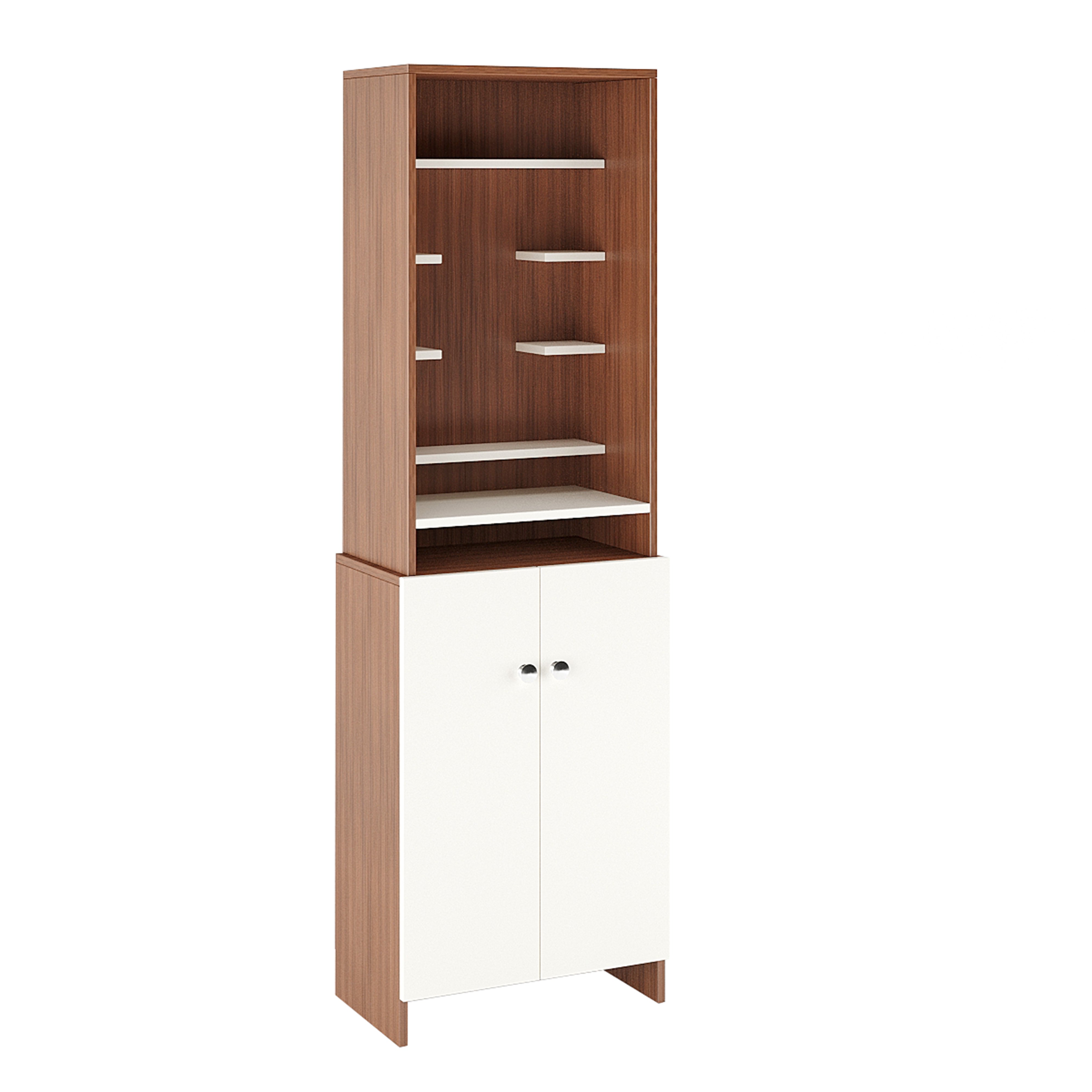 Shrisha Mandir for Home, Modern Temple for Home & Office, Prayer Cabinet Puja Stand Shelf in Exotic Teak & White
