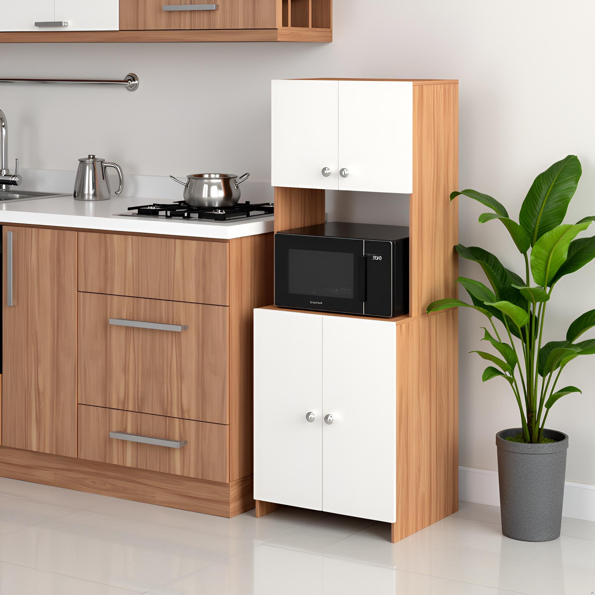 Compact Space Saving Unit for Kitchen & Dining ( Exotic teak & White)