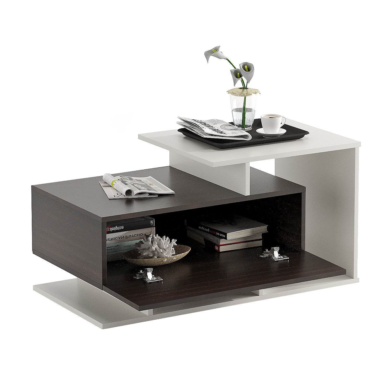 Breezia Modern Coffee Table with Storage, Centre Table, Teapoy for Living Room