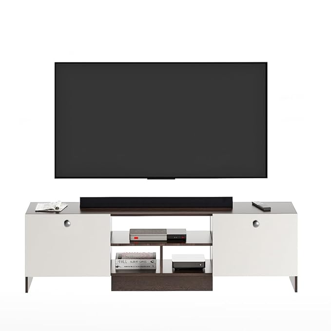 FURNEASER Salvi Engineered Wood Tv Unit for Living Room, Set Top Box Stand, LED Entertainment Unit with Door, Cabinet, Large for 50 to 65 Inch Tv (Wenge & White)