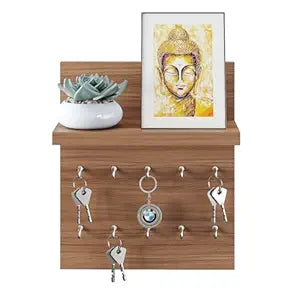 FURNEASER Cannor Wall Mounted Key Holder for Home with Decorative Display Shelf (10 Hooks) Keys Chain Ring Mobile Holder Stand Organizer