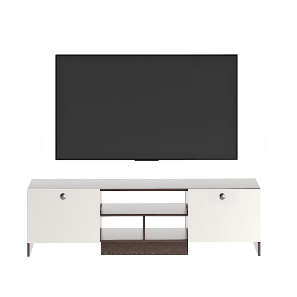 FURNEASER Salvi Engineered Wood Tv Unit for Living Room, Set Top Box Stand, LED Entertainment Unit with Door, Cabinet, Large for 50 to 65 Inch Tv (Wenge & White)