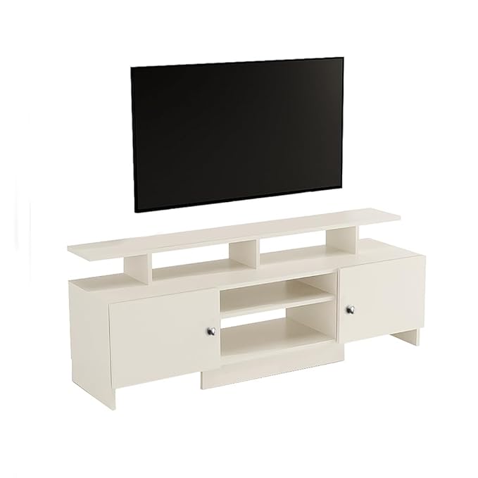 FURNEASER Kashvi Engineering Wood Floor Standing TV Entertainment Unit Set Top Box Stand/TV Cabinet with Shelves for Books & Décor Display Unit, Upto 55 Inches (White)