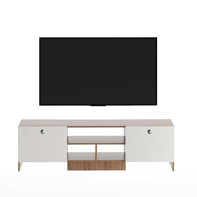 FURNEASER Salvi Engineered Wood Tv Unit for Living Room, Set Top Box Stand, LED Entertainment Unit with Door, Cabinet, Large for 50 to 65 Inch Tv (Exotic Teak & White)