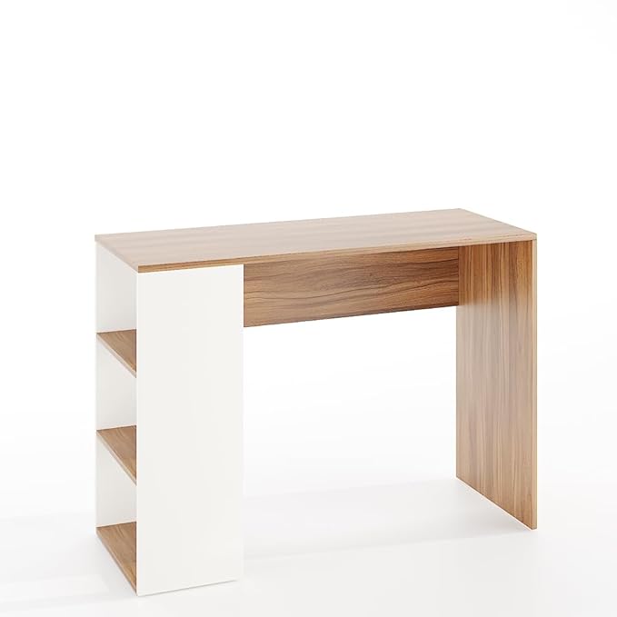 FURNEASER Lexus Compact Wooden Study Table with Side Storage Shelves – Modern Computer Desk for Home & Office, 103x40x74 cm, Dual Tone Finish (Wenge & White)