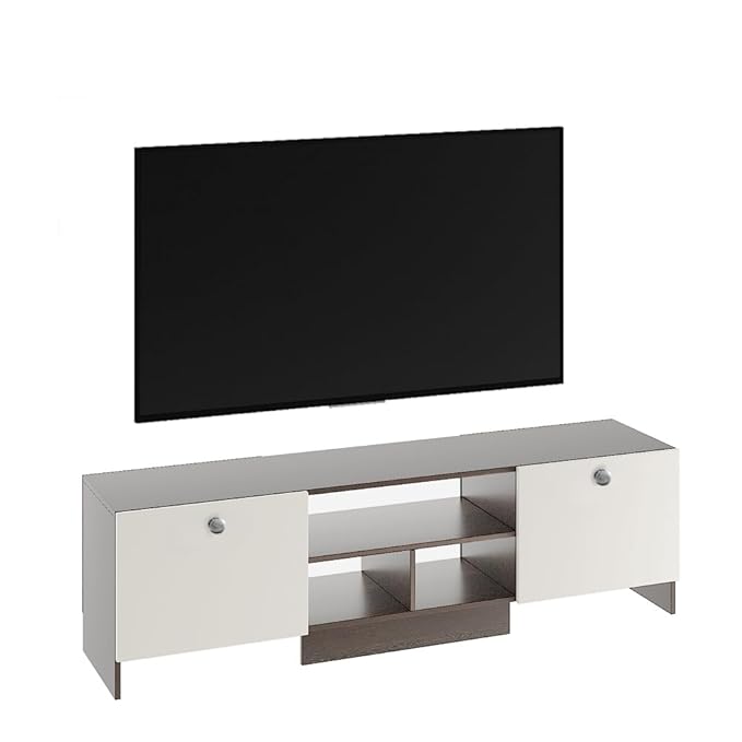 FURNEASER Salvi Engineered Wood Tv Unit for Living Room, Set Top Box Stand, LED Entertainment Unit with Door, Cabinet, Large for 50 to 65 Inch Tv (Wenge & White)