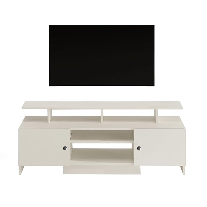 FURNEASER Kashvi Engineering Wood Floor Standing TV Entertainment Unit Set Top Box Stand/TV Cabinet with Shelves for Books & Décor Display Unit, Upto 55 Inches (White)