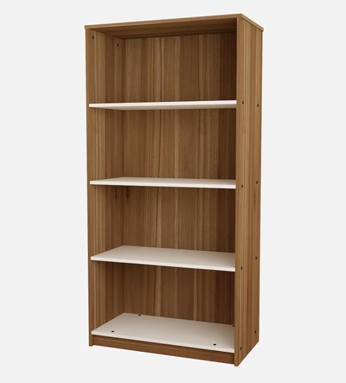 FURNEASER Flix Bookshelf for Home - 4 Tier Book Rack for Study Room, Open Bookcase for Office, Library, Bedroom, Living Room - Corner Display Shelf (Walnut White - L 70 x B 28 x H 140 cm)