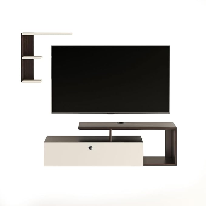 FURNEASER Exteller Engineered Wood Wall-Mount TV Unit for Living Room Set Top Box Stand Entertainment Unit with Display Shelves Rack, for Upto 43 Inch TV (Wenge & White)