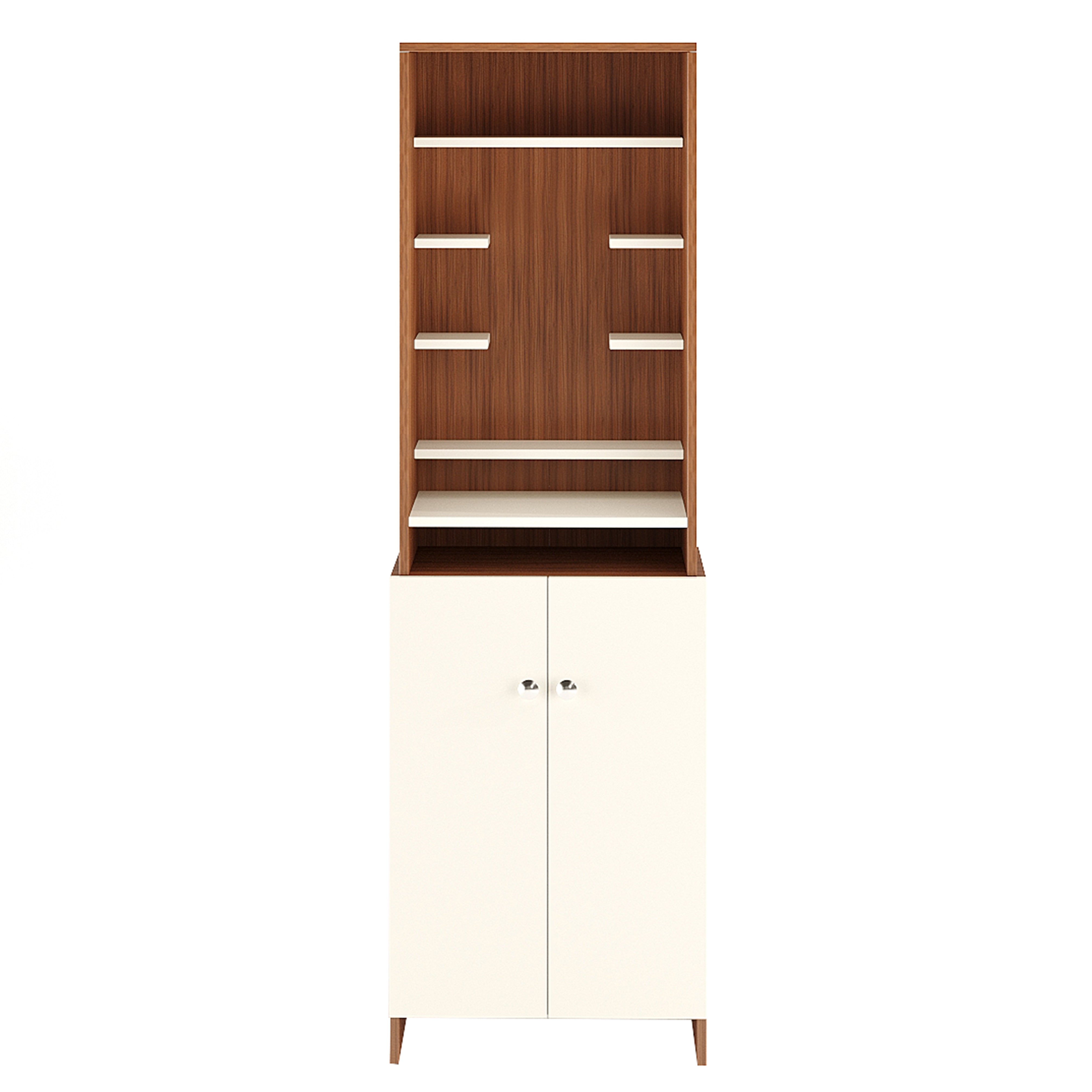 Shrisha Mandir for Home, Modern Temple for Home & Office, Prayer Cabinet Puja Stand Shelf in Exotic Teak & White